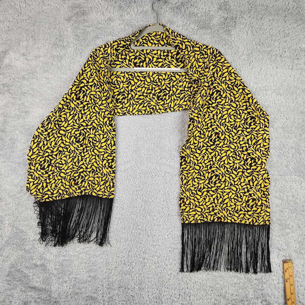 Vintage Paisley Rectangle Shawl Wrap Scarf Womens One Size Yellow Fringe Boho